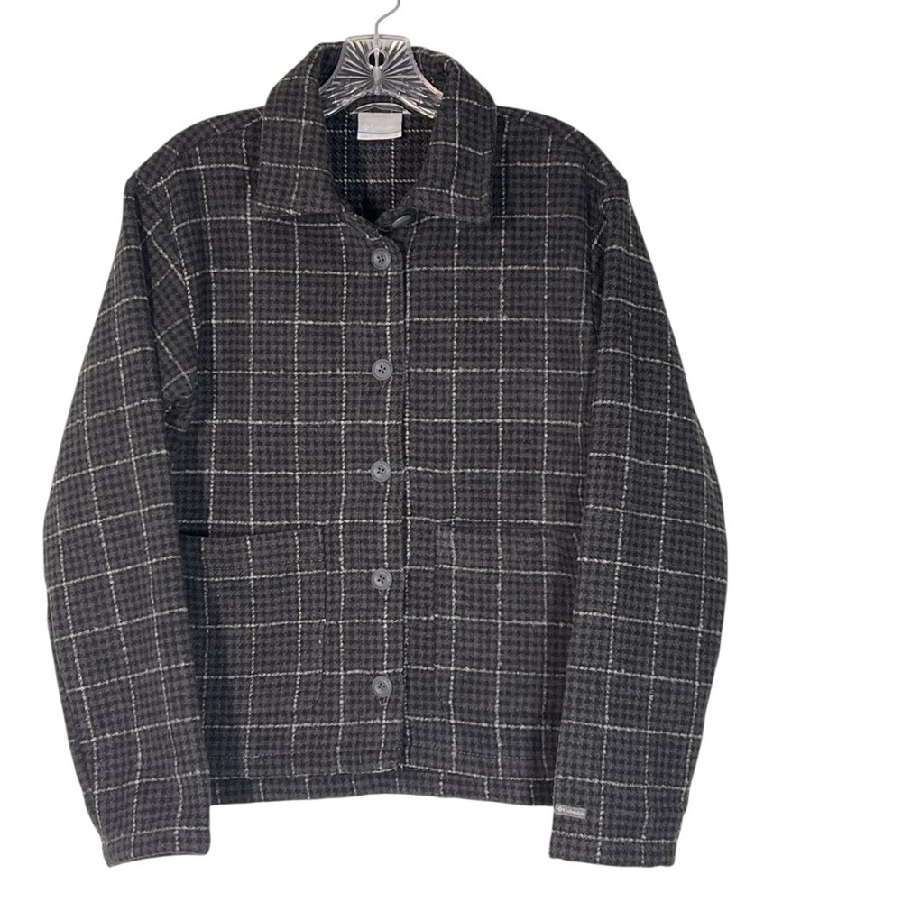 NWOT COLUMBIA Black Grey Checkered Wool Blend Button Up Shirt Jacket Women's S